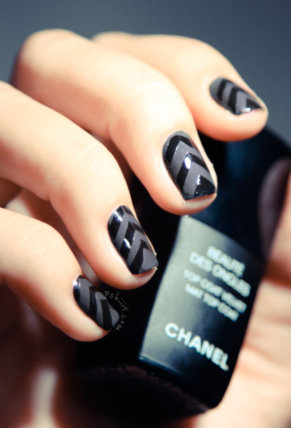 shiny-matte-black-chevron-nails
